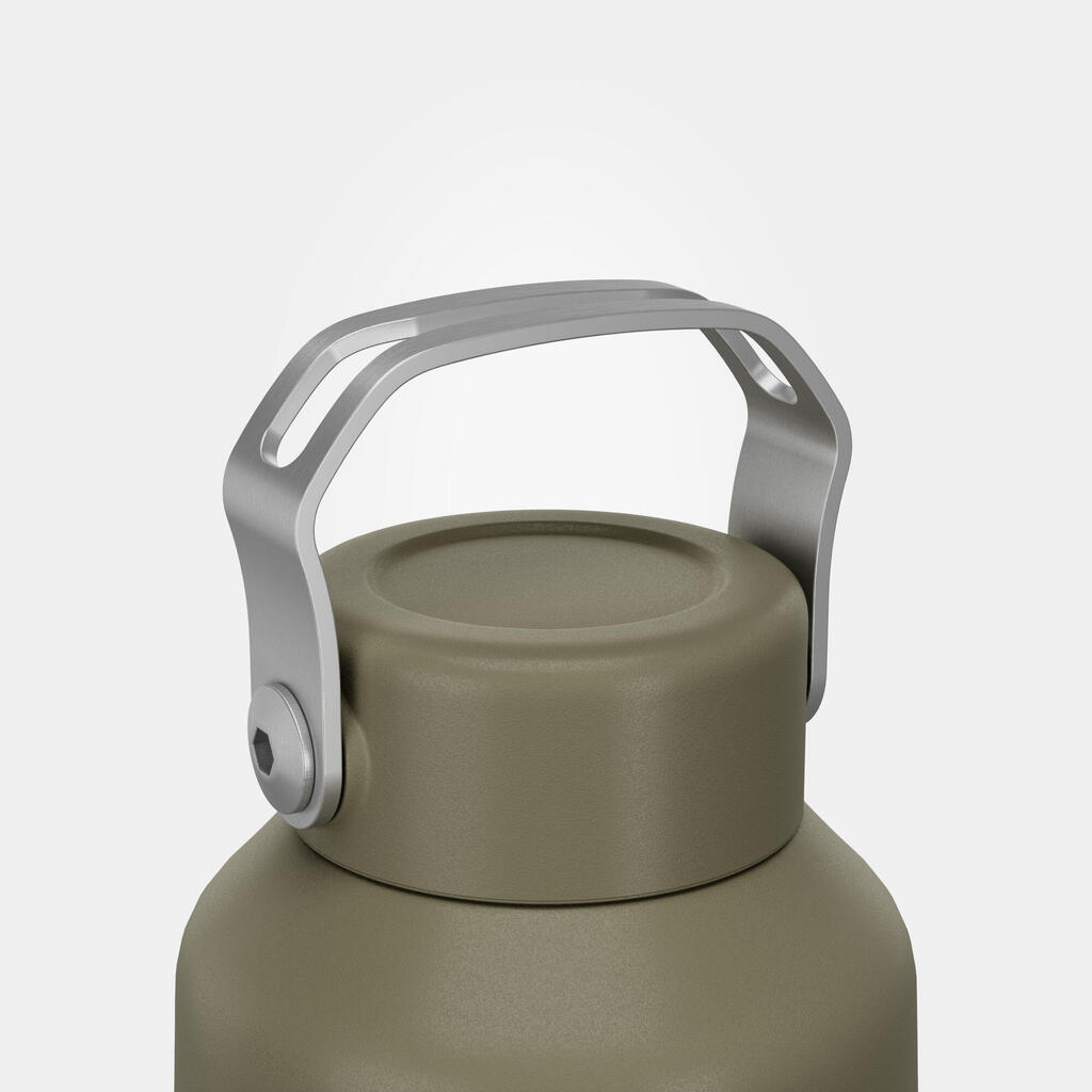 Stainless Steel Water Bottle with Screw Cap for Hiking 1 L - Khaki