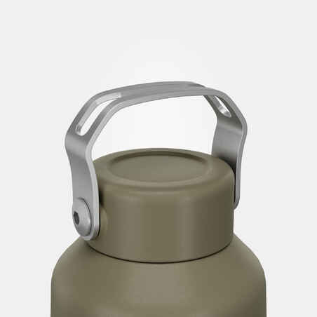 Stainless Steel Water Bottle with Screw Cap for Hiking 1 L - Khaki
