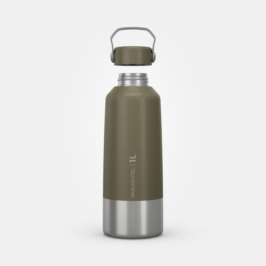 Stainless Steel Hiking Flask with Screw Cap MH100 1 L Khaki