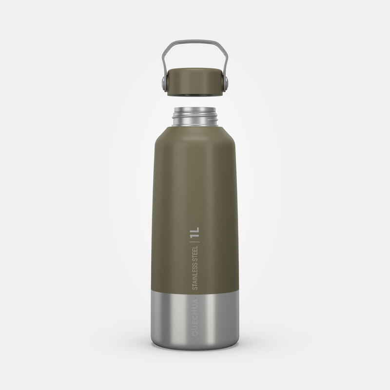 Trinkflasche Inox 1 L mit Schraubverschluss Wandern - khaki