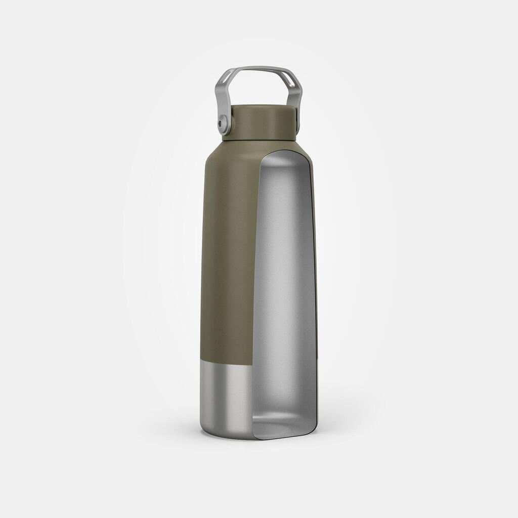 Stainless Steel Water Bottle with Screw Cap for Hiking 1 L - Khaki