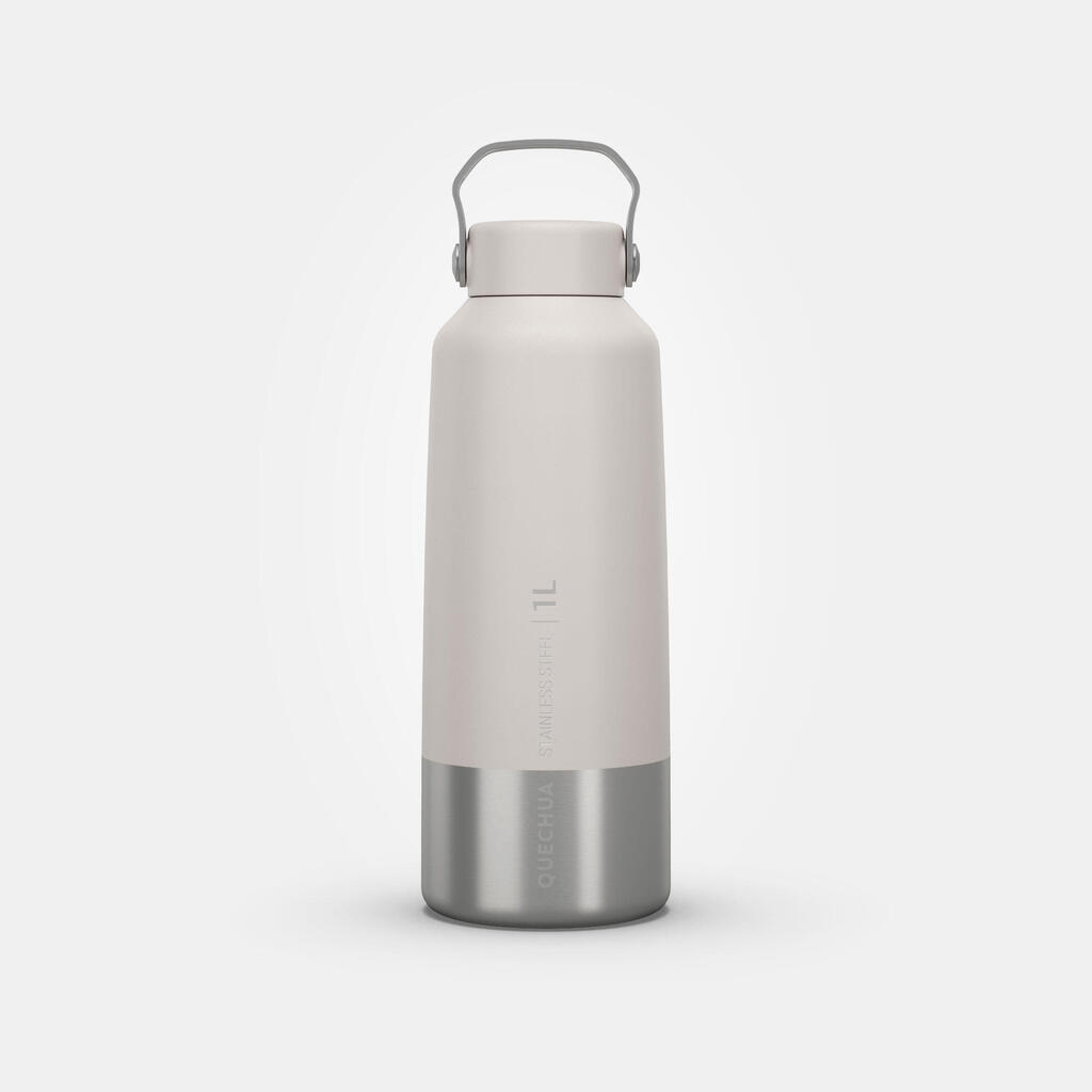 Stainless Steel Water Bottle with Screw Cap for Hiking 1 L - Khaki