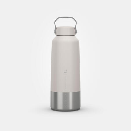 Gourde inox 1L avec bouchon à vis pour la randonnée - Blanc