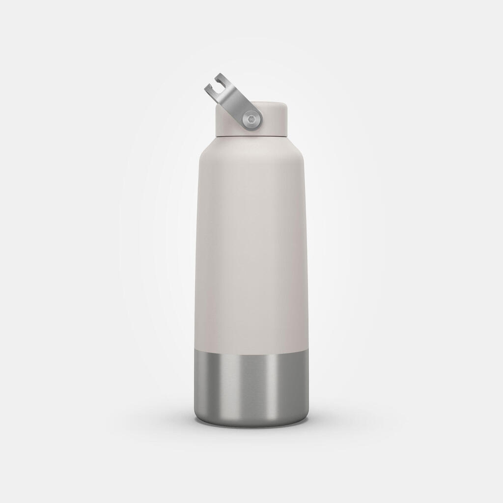 1 L stainless steel flask with screw cap for hiking - White