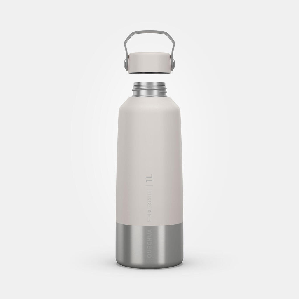 Stainless Steel Water Bottle with Screw Cap for Hiking 1 L - Khaki