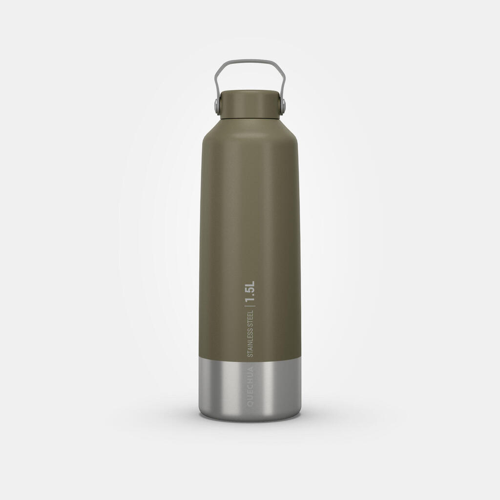 1.5 L stainless steel flask with screw cap for hiking - Khaki