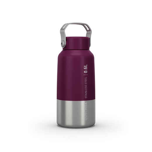 
      Stainless Steel Water Bottle with Screw Cap for Hiking 0.6L - Purple
  