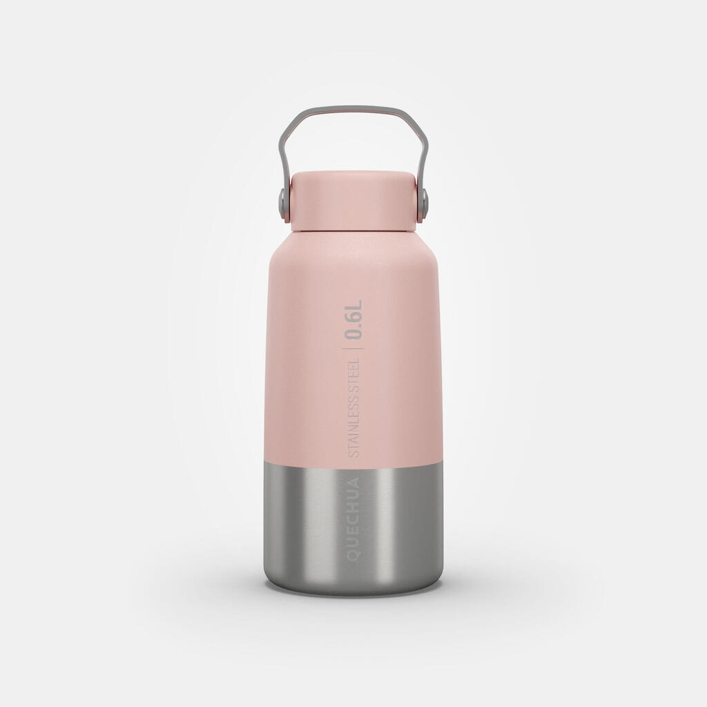 Gourde inox 0,6L avec bouchon à vis pour la randonnée - rose