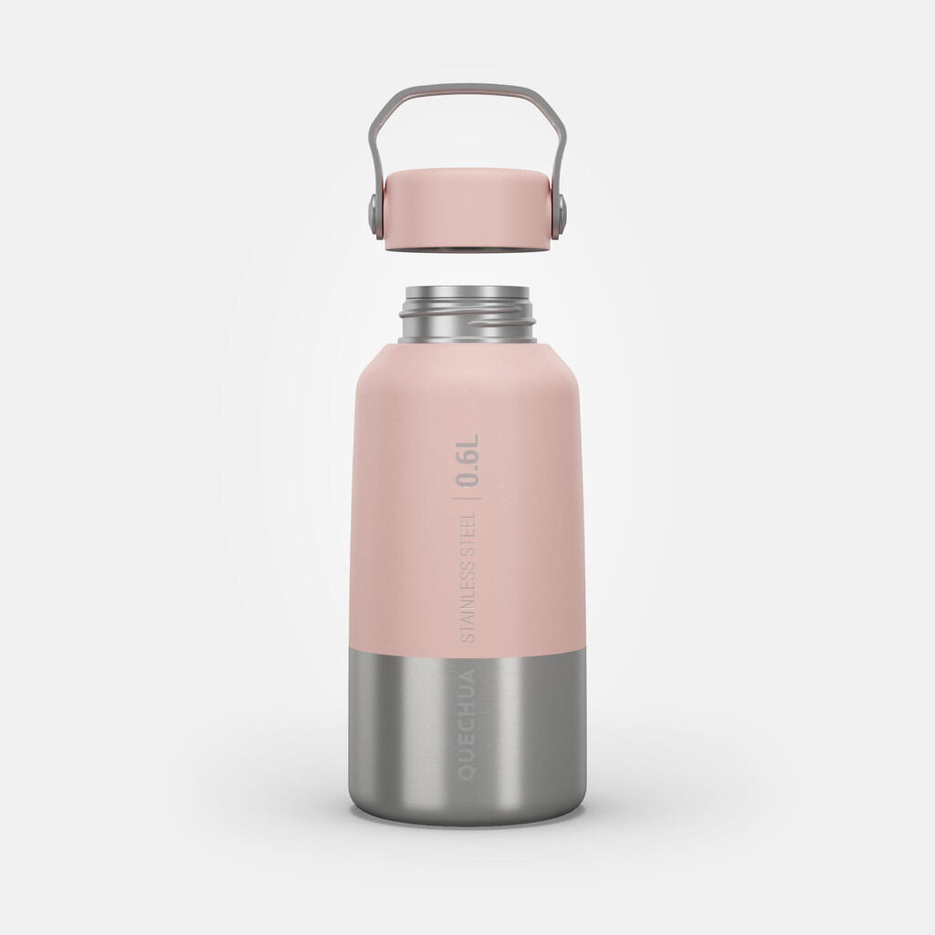 Gourde inox 0,6L avec bouchon à vis pour la randonnée - rose