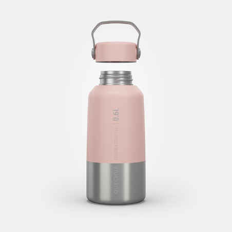 0.6 L Stainless steel flask with screw cap for hiking - pink