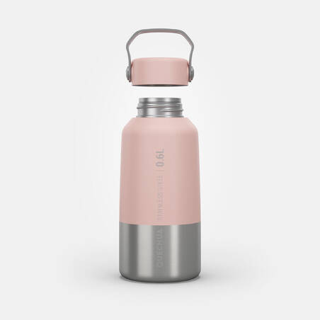 0.6 L Stainless steel flask with screw cap for hiking - pink