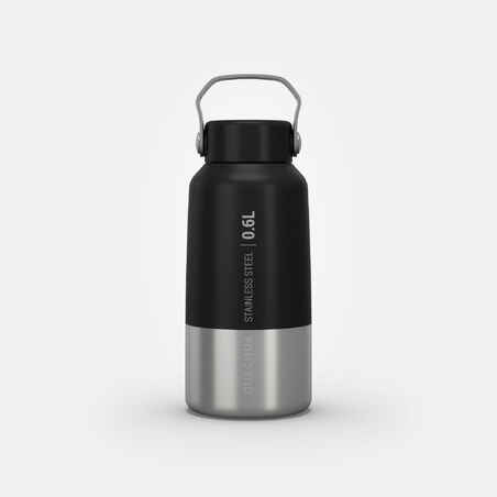 Stainless steel flask 0.6 L with screw cap for Hiking - black