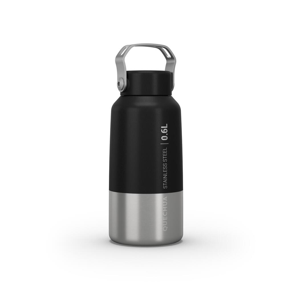 Stainless steel flask 0.6 L with screw cap for Hiking - black