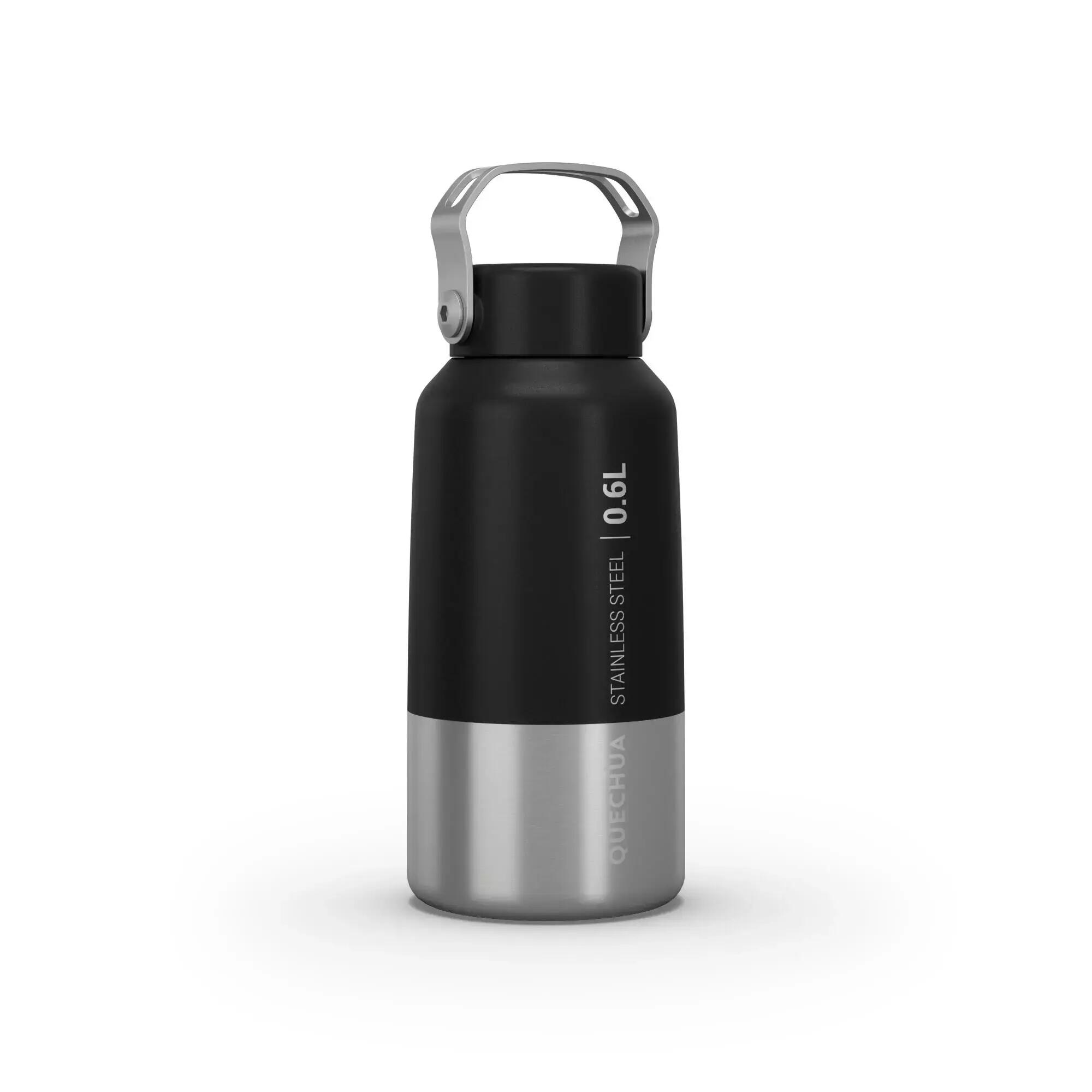 Stainless steel flask 0.6 L with screw cap for Hiking - black 1/11