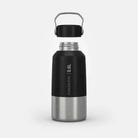 Stainless steel flask 0.6 L with screw cap for Hiking - black