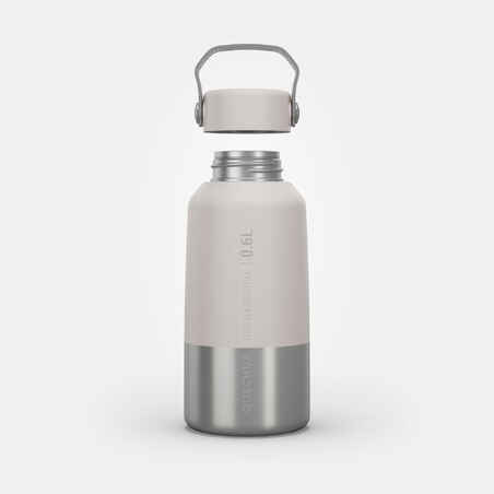 Stainless Steel Water Bottle with Screw Cap for Hiking 0.6L - White