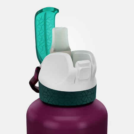 Trinkflasche 0,6 Liter - 900 Schnellverschluss mit Trinkhalm Aluminium violett