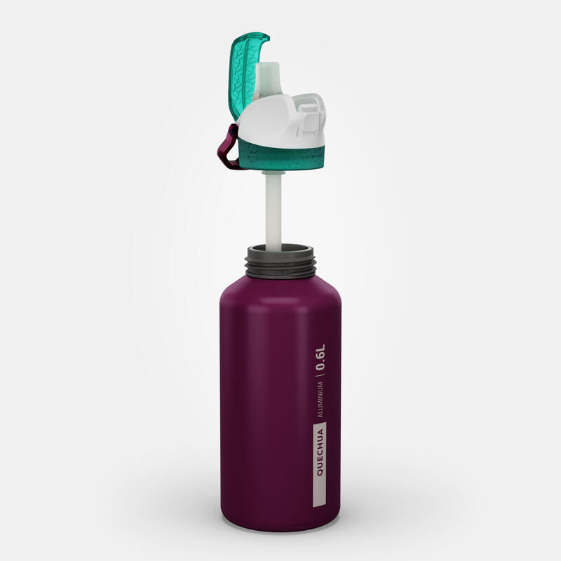 Drinkfles voor wandelen 500 kinderen aluminium 0,6 l klikdop drinktuitje rietje