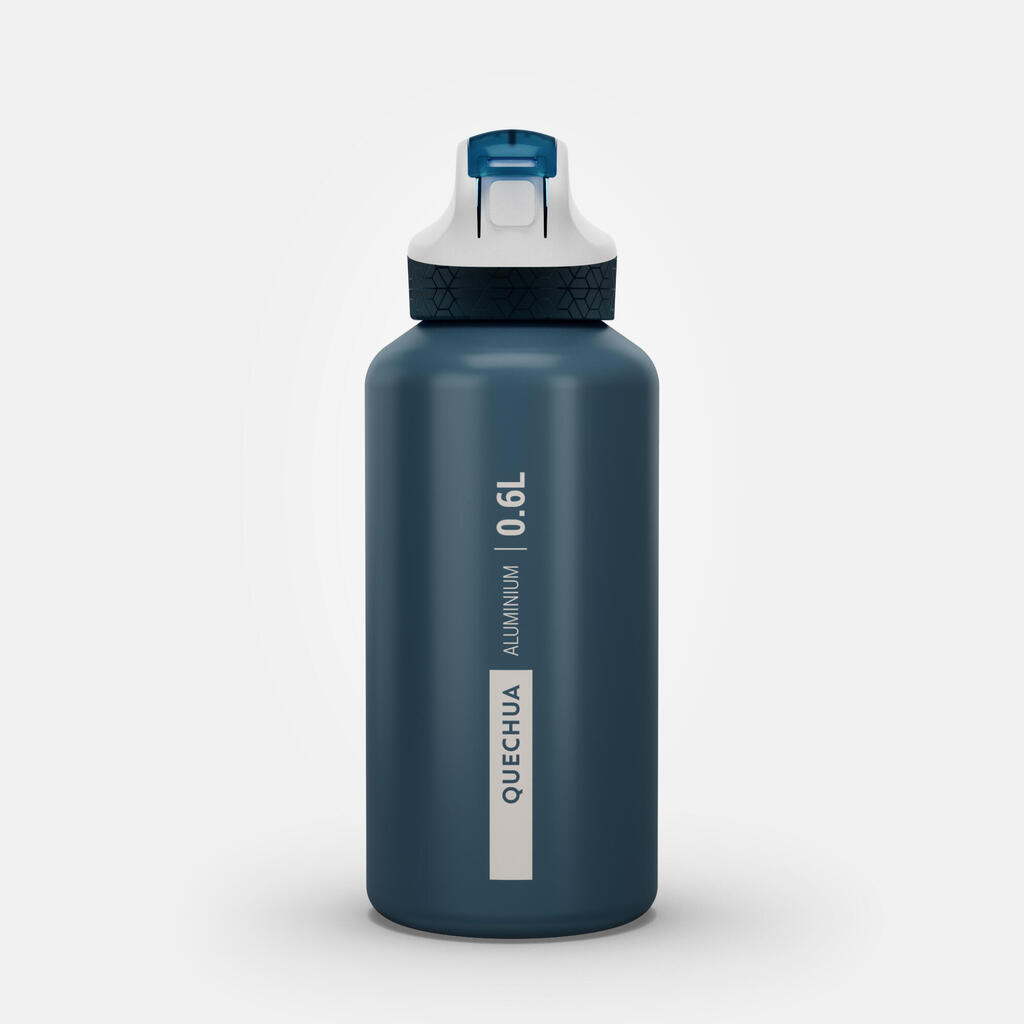 Kids 0.6 L aluminium flask with instant-open cap and pipette for hiking