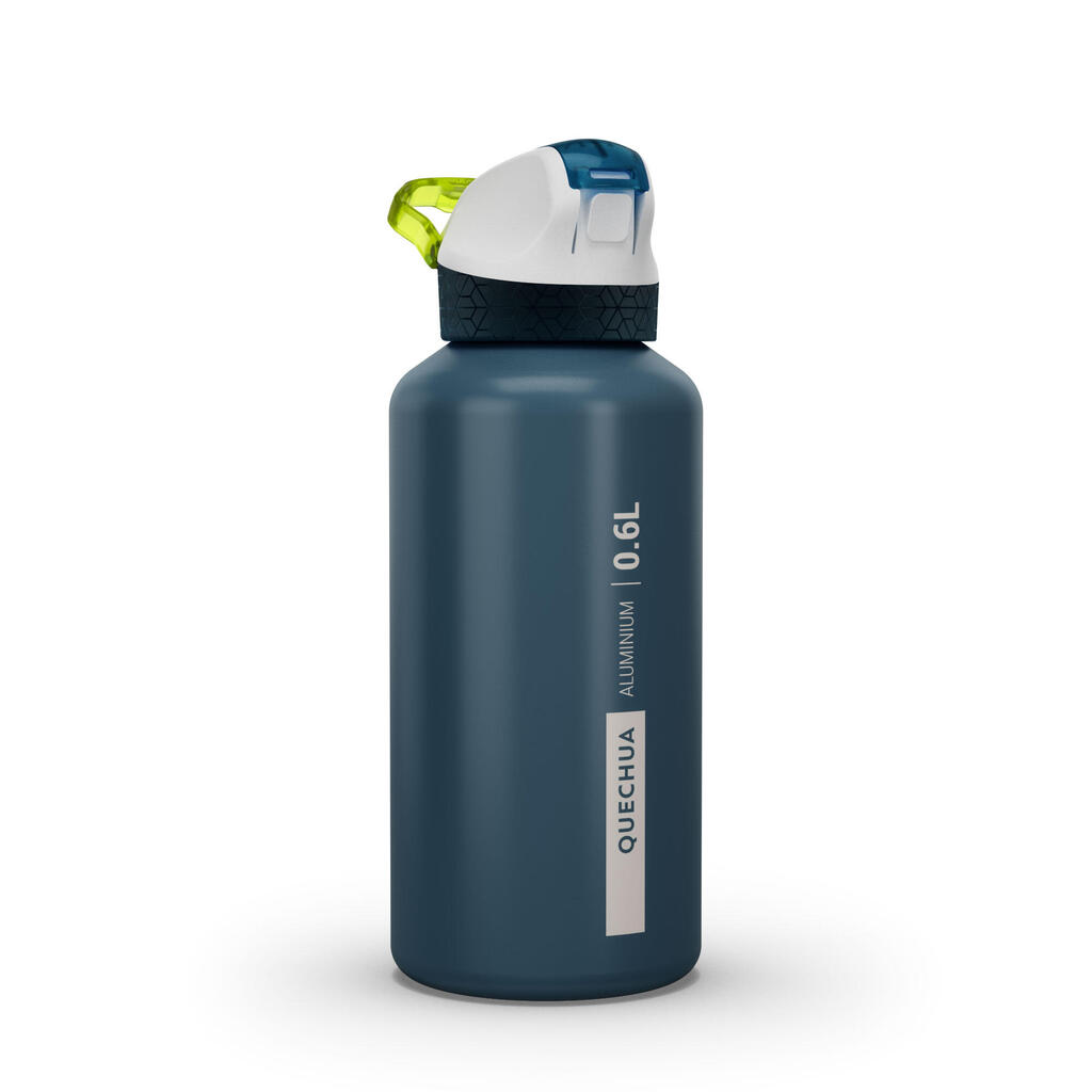 Kids 0.6 L aluminium flask with instant-open cap and pipette for hiking