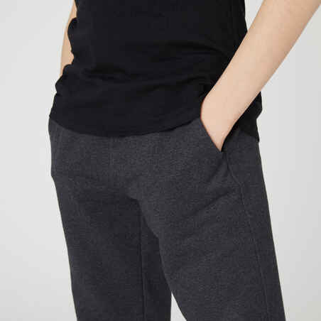 Kids' Unisex Straight-Cut Cotton French Terry Jogging Bottoms 100 - Dark Grey Marl