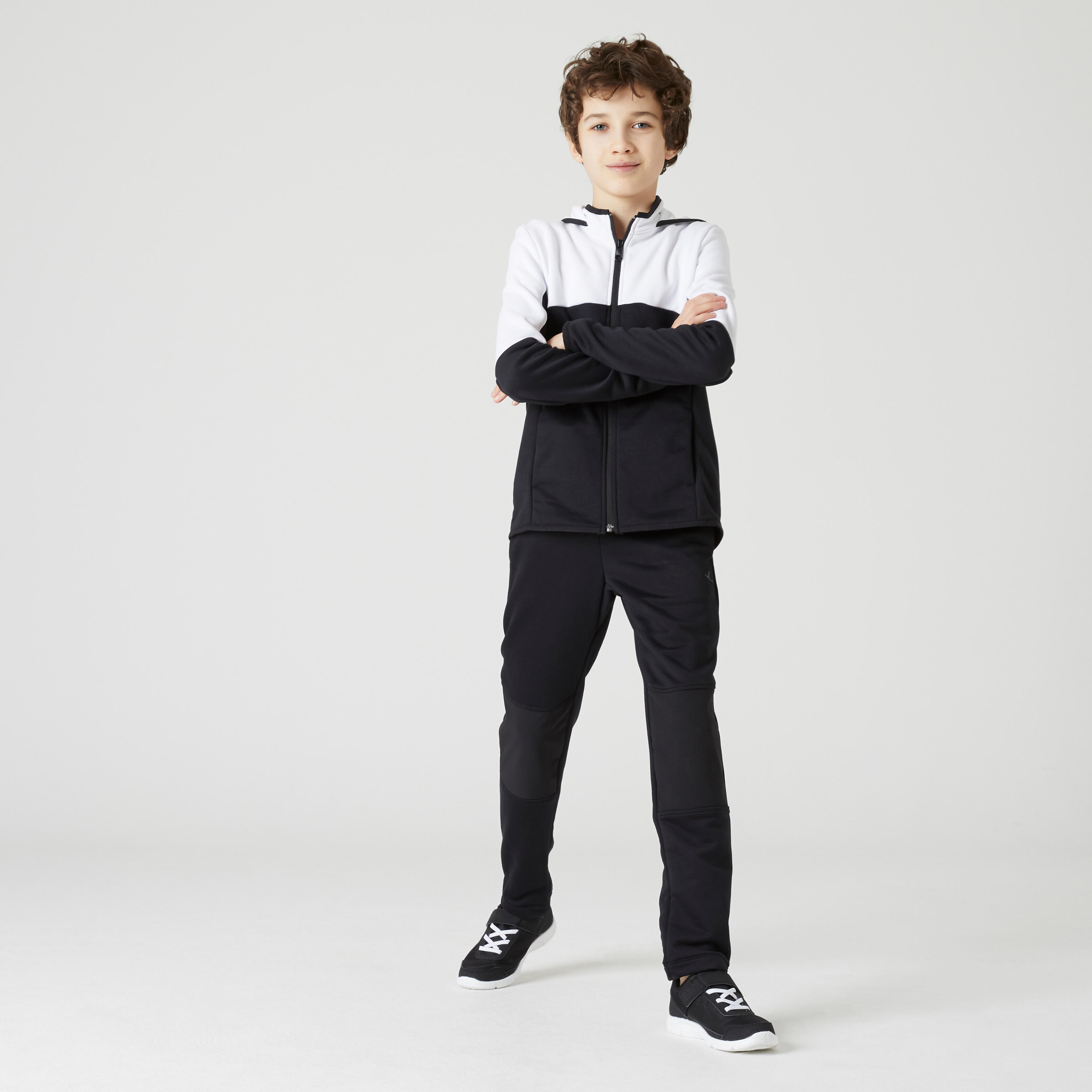 Warm, breathable technical tracksuit white black child