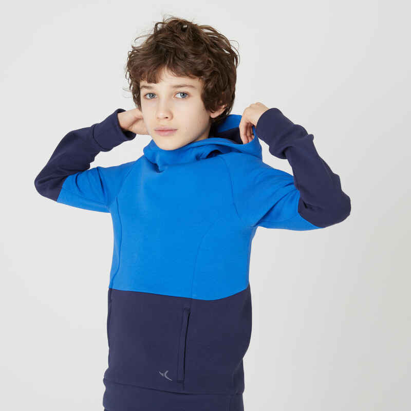 Kids' Cotton Breathable Hoodie 500 - Blue & Navy