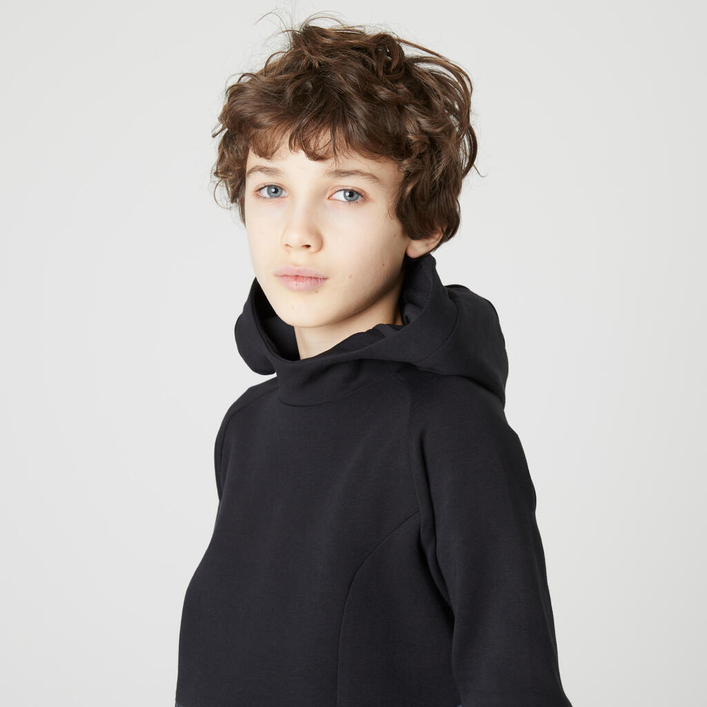 Sweatshirt Kapuze Baumwolle atmungsaktiv 500 Kinder schwarz mit Print