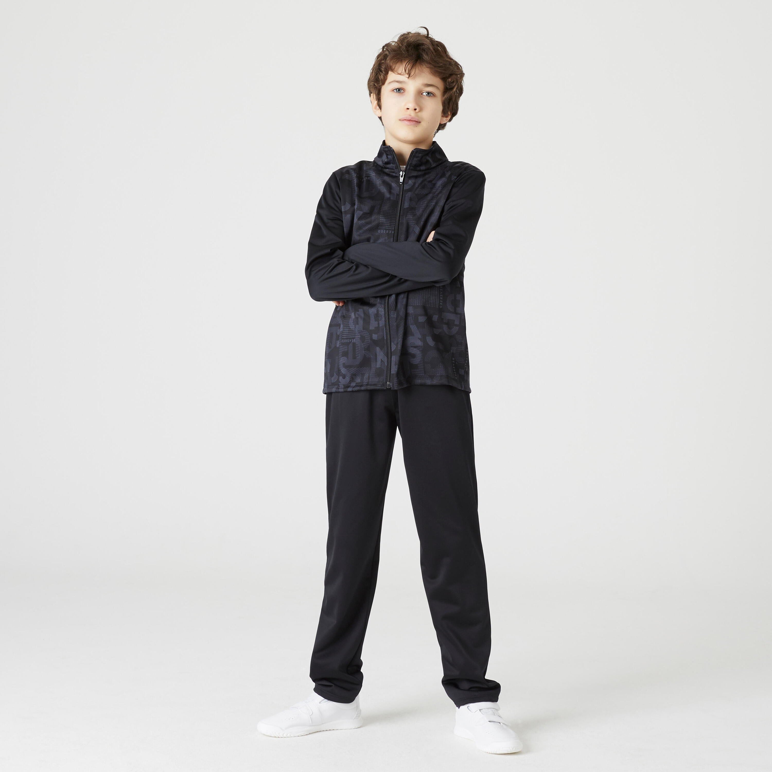DOMYOS Kids' Breathable Synthetic Tracksuit Gym'y - Black Print