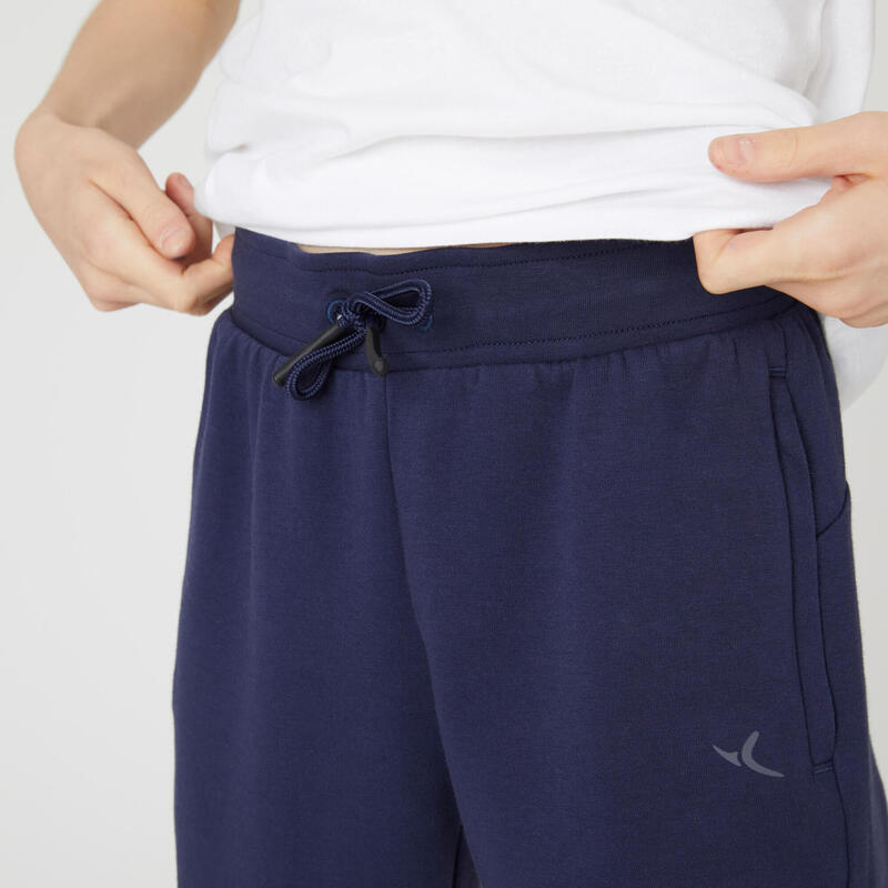 Pantaloni bambino unisex ginnastica 900 slim misto cotone blu