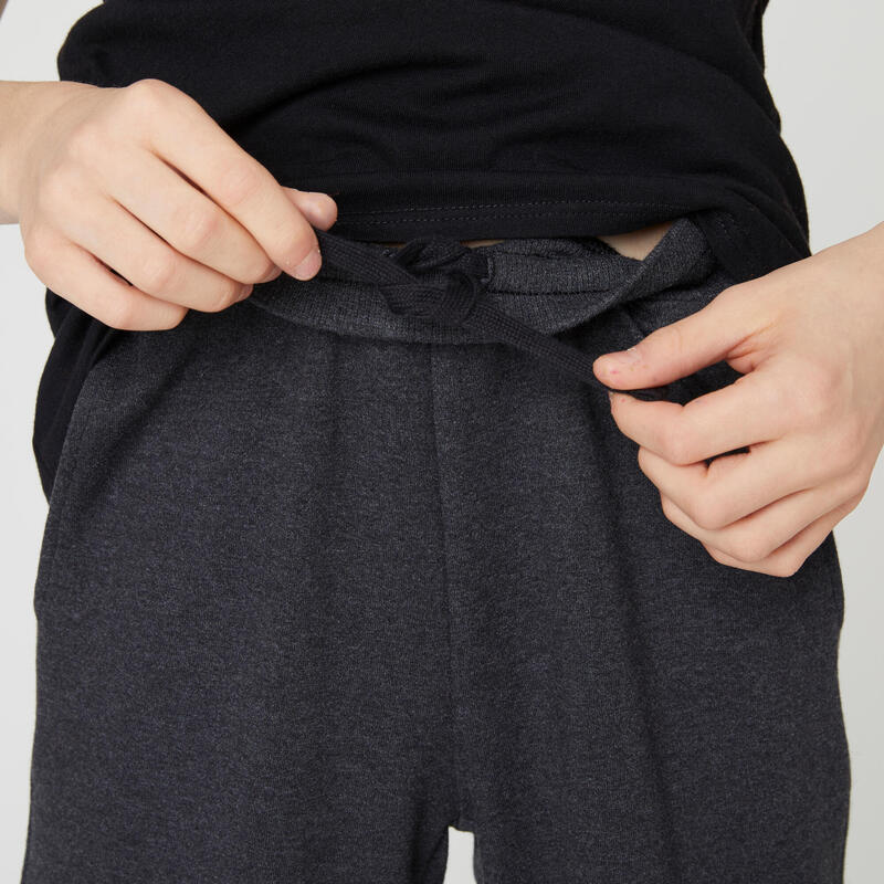 Pantalon de jogging mixte french terry droit coton enfant - 100 gris chiné foncé