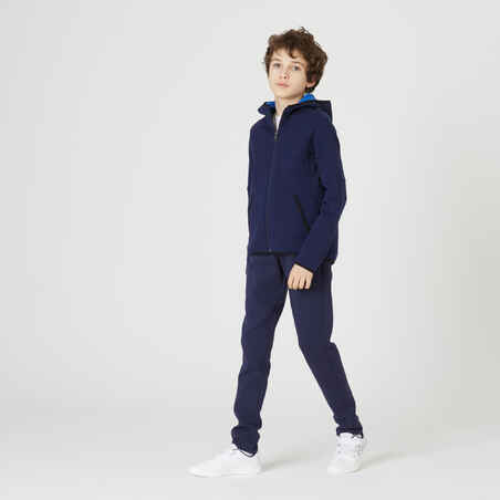 Boys' Warm Breathable Slim-Fit Zip-Pockets Cotton Gym Bottoms 500 - Navy