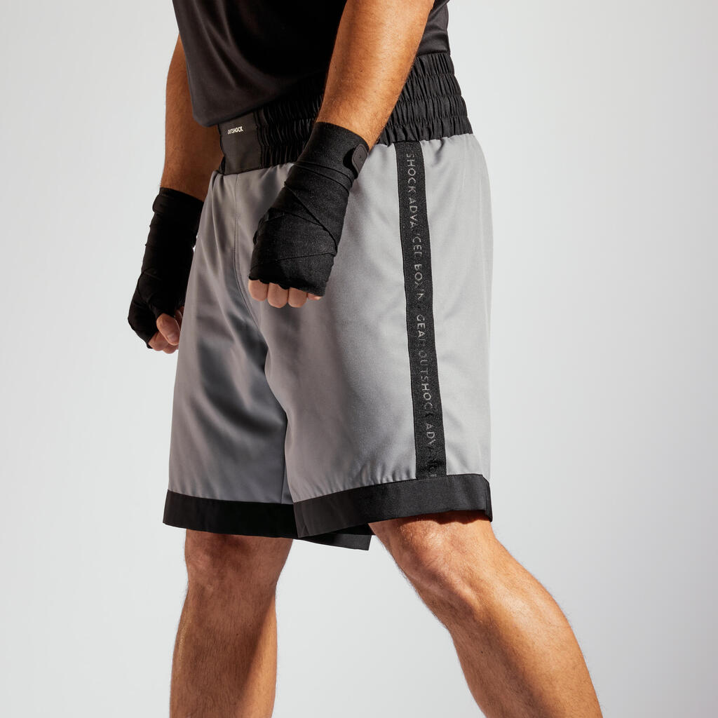 SHORT DEPORTIVO HOMBRE PARA BOXEO GRIS/NEGRO 500