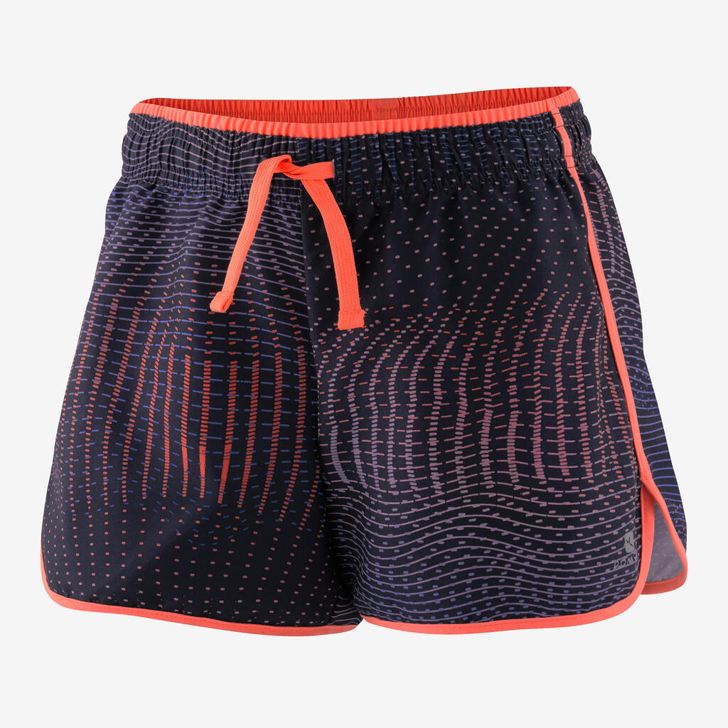 Girls' Breathable Gym Shorts W500 - Navy Blue Print/Coral