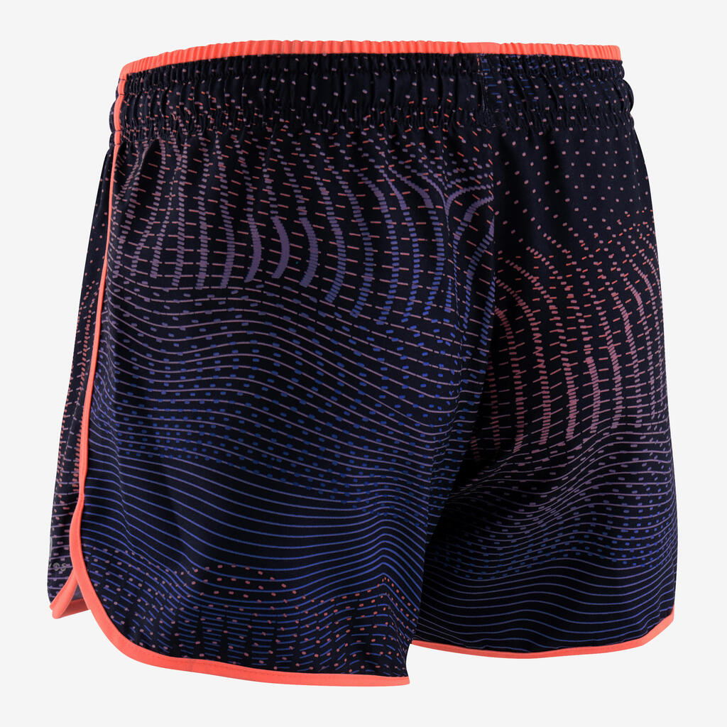 Girls' Breathable Gym Shorts W500 - Navy Blue Print/Coral