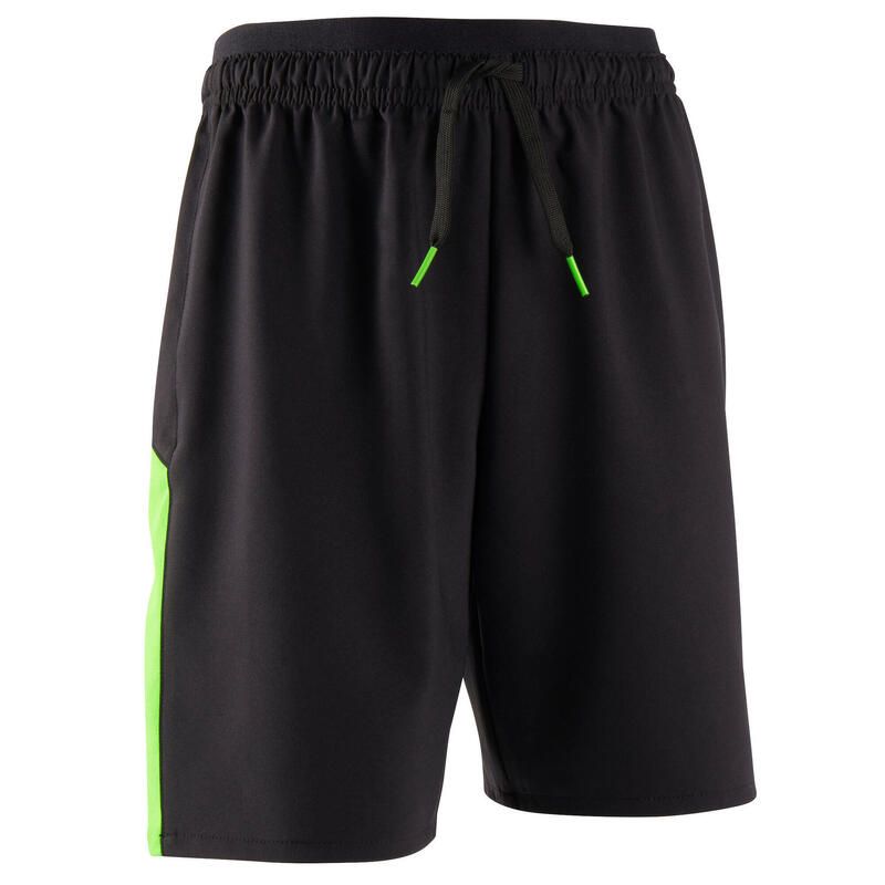 Short de football enfant F520 noir et vert fluo
