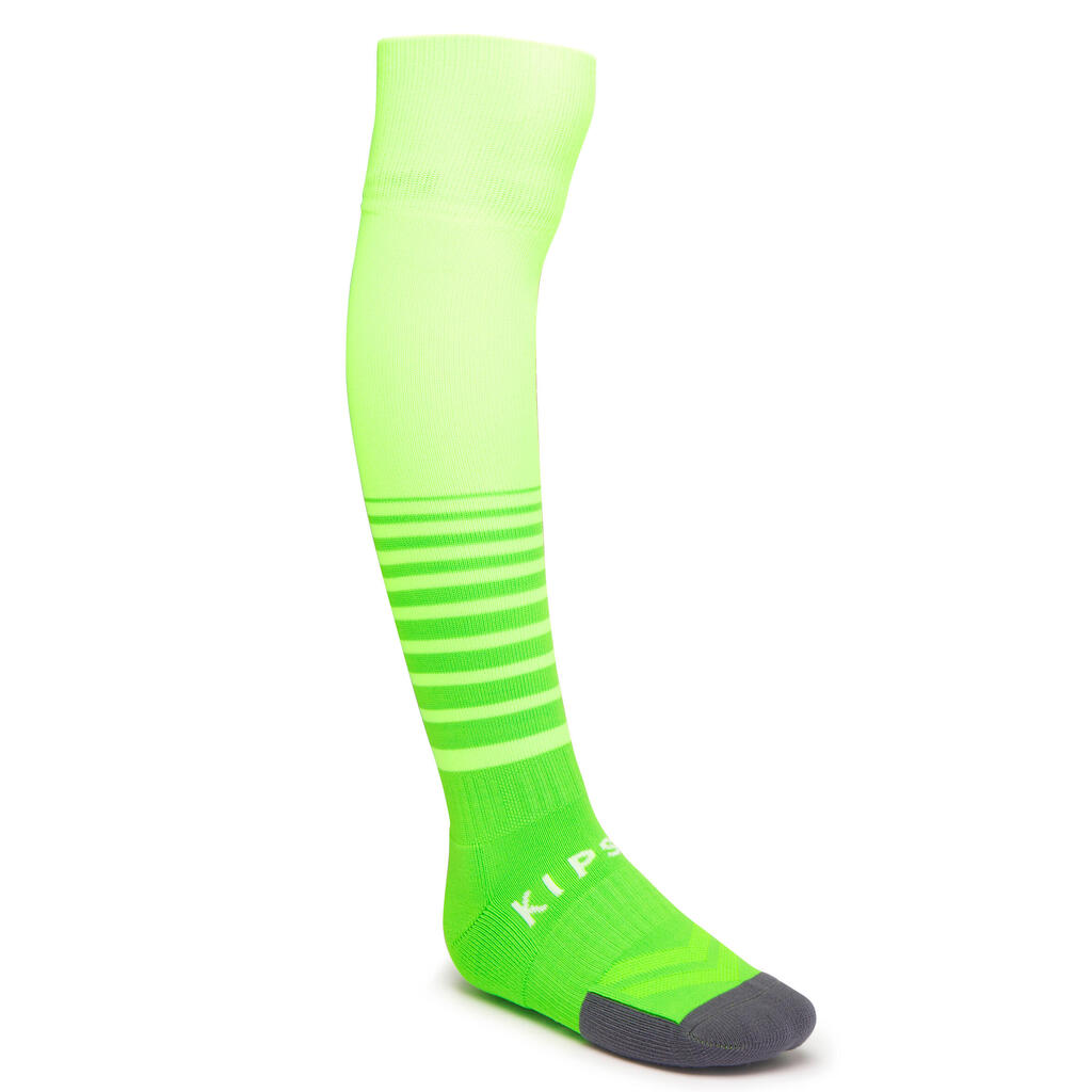 Kids' breathable striped football socks, green