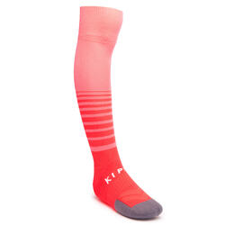Kids' Striped Football Socks F500 - Neon Pink