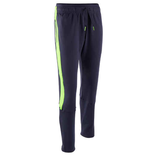 
      Kids' Football Training Bottoms TP 500 - Navy Blue/Neon Green
  