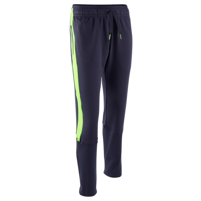 Pantalon d'entraînement de football enfant TP 500 Bleu marine et vert fluo