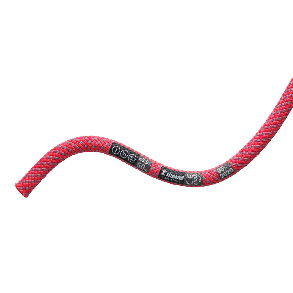 CLIMBING AND MOUNTAINEERING TRIPLE ROPE STANDARD 8.9 mm x 60 m - EDGE DRY PINK