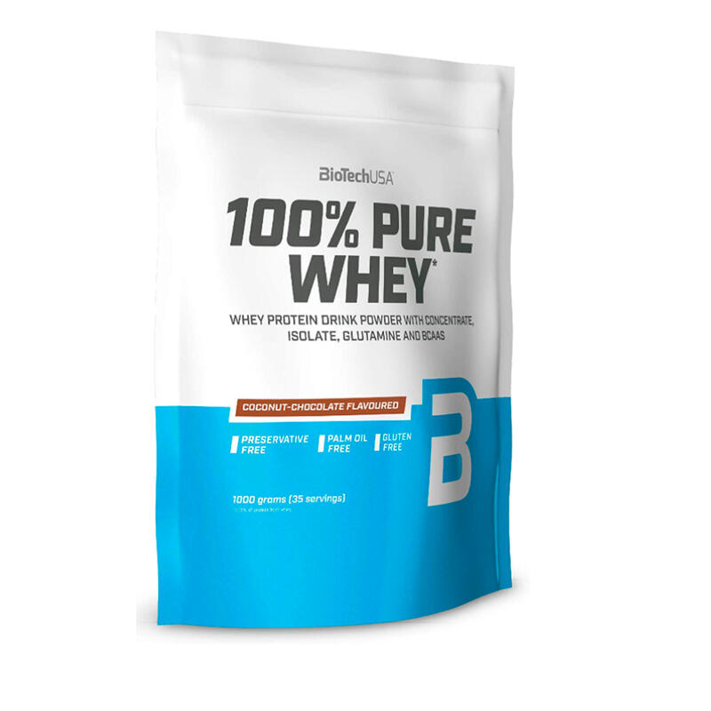 PROTEINA WHEY 100% PURE SABOR CHOCOLATE Y COCO 454gr