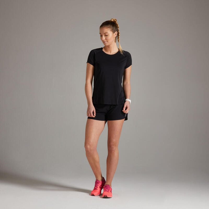 TEE-SHIRT RUNNING FEMME LEGER ET RESPIRANT KIPRUN LIGHT NOIR