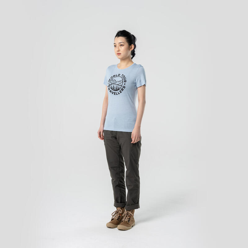 女款羊毛T恤TRAVEL 50 - 藍色