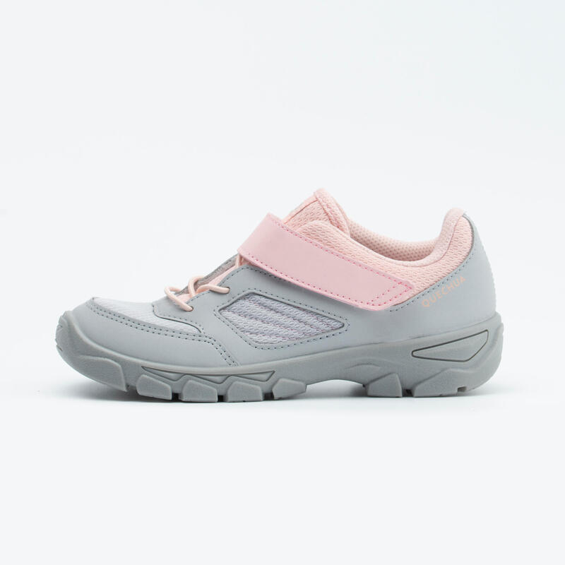 VELCRO MOUNTAIN HIKING SHOES - MH100 - GREY/PINK - KIDS - SIZE 26 TO 34