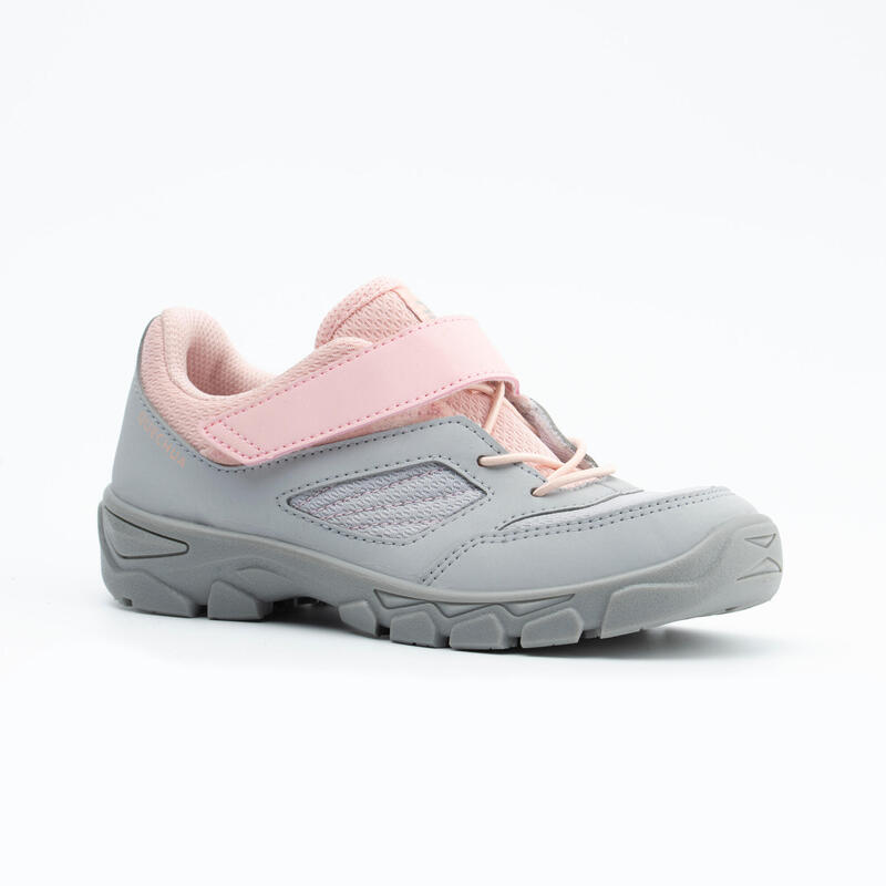 VELCRO MOUNTAIN HIKING SHOES - MH100 - GREY/PINK - KIDS - SIZE 26 TO 34