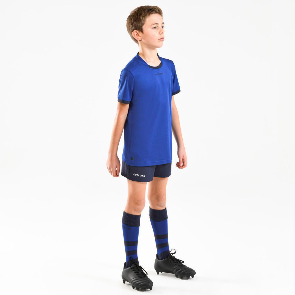 Kids' Short-Sleeved Rugby Shirt R100 - Blue
