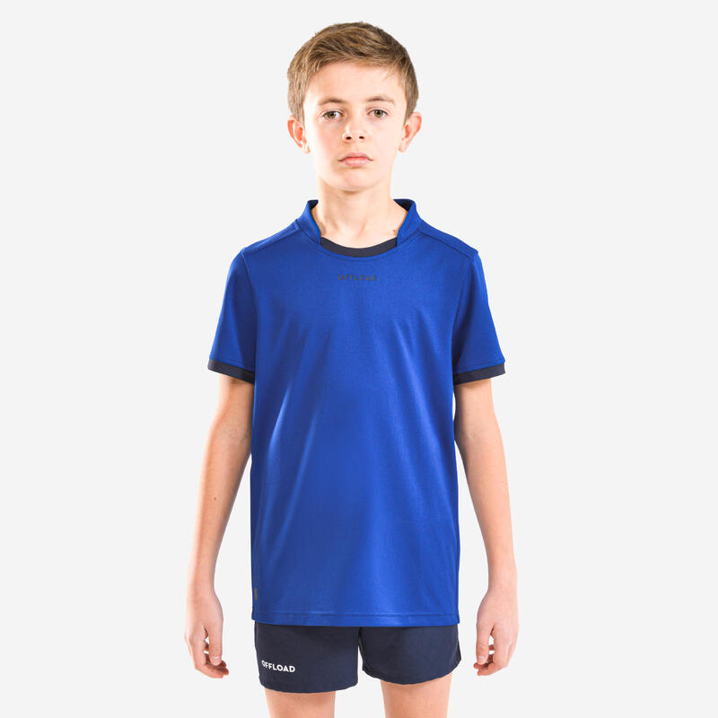 Camisola de manga curta de Rugby Criança R100 Azul