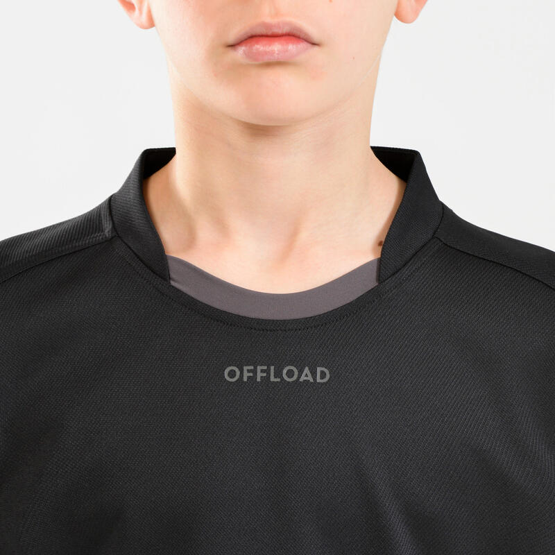 Camiseta de rugby manga corta Offload R100 negro y gris