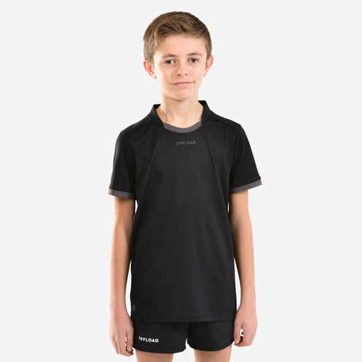 
      Kids' Short-Sleeved Rugby Shirt R100 - Black
  